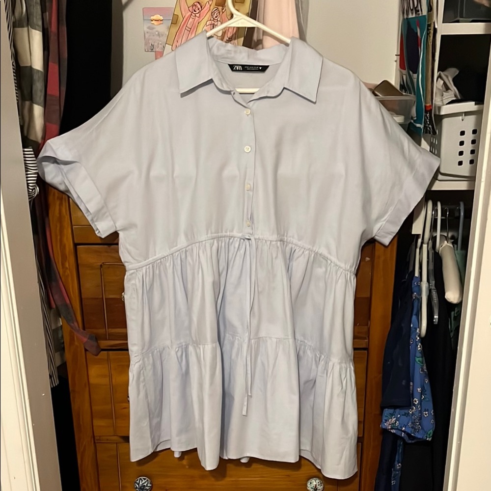 Zara light blue Button down dress